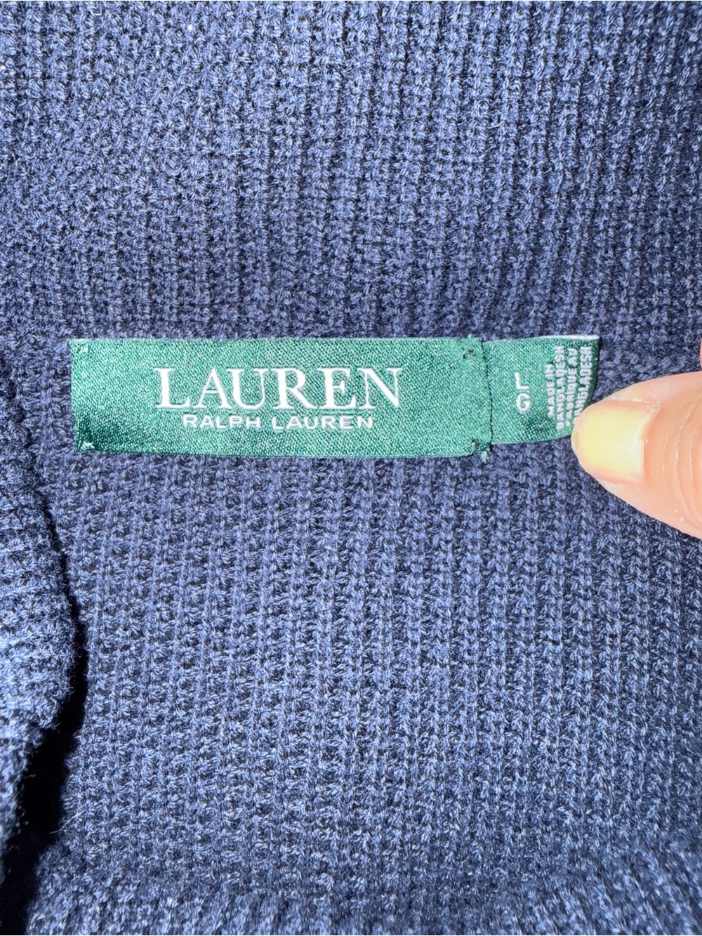Lauren Ralph Lauren Women’s Waffle Knit Thermal Navy Cowl Neck Drawstring - Picture 4 of 7